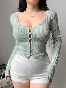 DAZY V-Neck Basic Knit Sweater Top For Women,Fall Clothes - Baby Blue - View 5