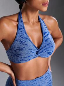 Powerista Bộ đồ thể thao áo ba lỗ hở lưng cổ xoắn và quần dài liền mạch cho nữ - Màu xanh lam - Xem 4