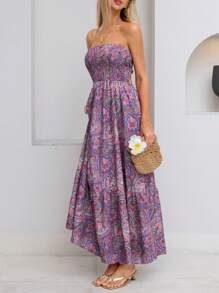 Lunelith SHEIN Lunessa Women's Flowy Vacation Casual Allover Print Backless Dress