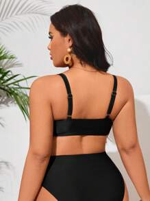 SHEIN Swim Curve Top de natación de talla grande para mujer con diseño de nudos en negro, espalda abierta sexy, estilo de vacaciones y deporte