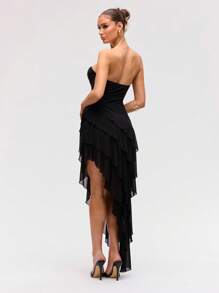 Lumalex Women's Black Elegant Summer Night Out Layered Ruffle Hem Corsage Dress,Semi-See-Through Graduation Cocktail Birthday Dresses For Wedding Banquet - Black - View 7