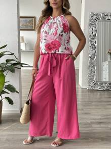Ceyna Plus Size Women Elegant Vibrant Spaghetti Strap Romper Set, Spring/Summer - Multicolor - View 5