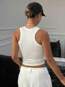 Livesso Fashionable Slim Fit Summer Casual With Round Neck Tank Top - White - View 3