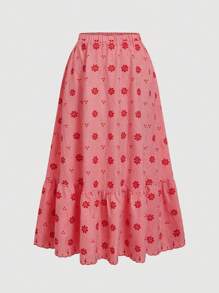 SHEIN MOD 大码女式休闲格子边饰不对称下摆 A 字长裙