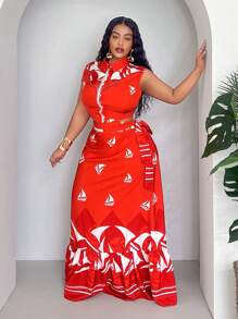 Slaydiva Slayr Plus Size Holiday & Elegant & Sexy Koszula kołnierzyk Bez rękawów Dopasowana góra i Spódnica Bodycon Spódnica Wiosenna/Lato