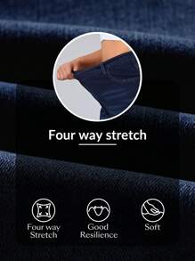 Flexra Plus Size Casual Stretchy Knit Simple High Waist Stitching Pocket Crisscross Button Asymmetrical Straight Leg Jeans - Blue - View 4