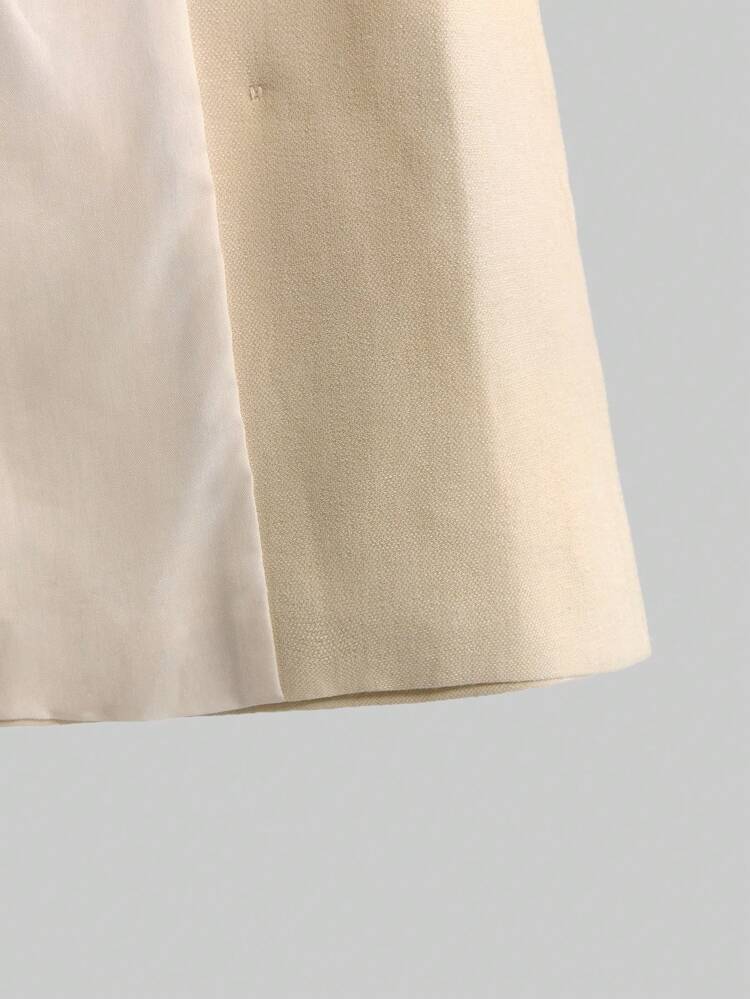 Women's Casual Blazer With Double-Breasted Pockets And Folding Sleeve Contrast, Apricot Color Office For Women