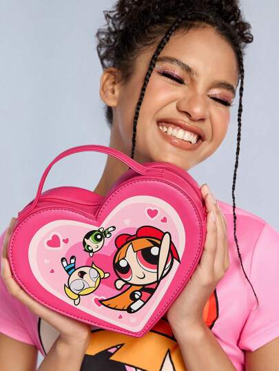 THE POWERPUFF GIRLS X SHEIN 1 pieza Bolso de mano con estampado de flor, burbujas, Buttercup, amor, en piel sintética de PU, con correa de hombro larga para cruzar el Body, adecuado para ir a trabajar, salidas, viajes, puede guardar carteras, botellas de agua pequeñas, pertenencias personales, adecuado para mujeres