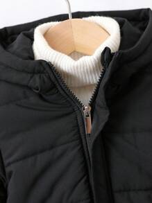 适合日常穿着的男婴纯色连帽棉服外套 - 黑色 - 查看 6