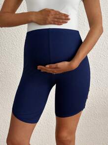 SHEIN Pantalones cortos de unicolor para embarazadas con botones a presión y aberturas laterales