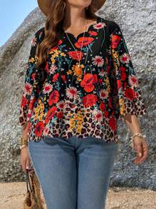 EMERY ROSE 大码休闲花卉豹纹衬衫，适合度假夏季女装热带度假女士衣服海滩 - 彩色 - 查看 6