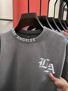 Manfinity Homme Plus Size Men's Letter Print Round Neck Short Sleeve Casual T-Shirt