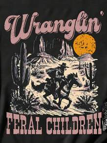 Attitoon Women's Casual Racerback Tank Top With Western Cowboy Print, Suitable For Summer And Music Festivals