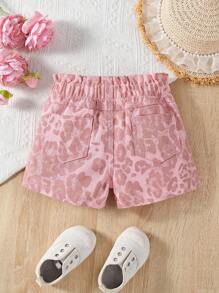 Baby Girls Stylish Cute Pink Floral High Waist Short Denim Shorts, Casual Everyday Versatile Spring/Autumn - Pink - View 2
