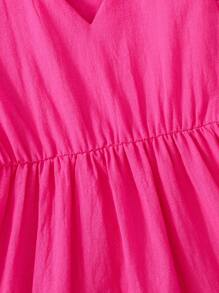 SHEIN Girls' Summer V-Neck Ruffled Short Sleeve Solid Casual Dress,Holiday,Summer,Travel - Hot Pink - View 6