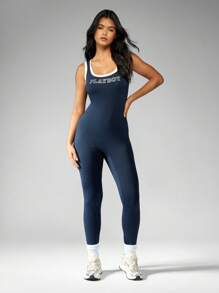 Missguided x Playboy Contrast Binding Branded Tank Long Unitard - Royal Blue - View 1