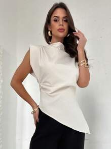 Firerie Elegancka, minimalistyczna, wyrafinowana bluzka damska do pracy w biurze z falbaniastym brzegiem, odpowiednia na wiosnę i lato