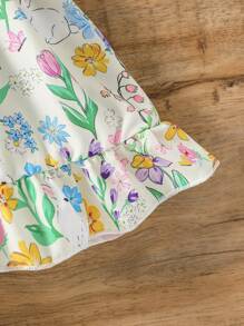 SHEIN Vintaside Kids 女婴花卉印花休闲节日连衣裙 - 彩色 - 查看 3