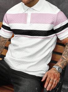 Manfinity CasualCool Men's Casual Colorblock Textured Short Sleeve Commuter Jacquard Polo Shirt , Polo Shirt For Men , - Multicolor - View 6