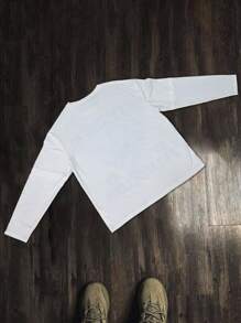 PAVTROS 男士圆领长袖字母印花休闲 T 恤 - 白色 - 查看 2