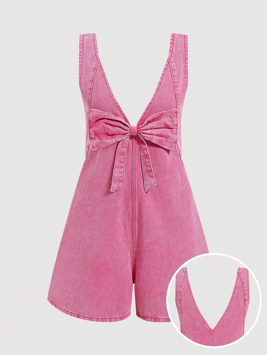 SHEIN MOD Women's Denim Bib Pants & Jumpsuit Combo, Romper Playsuit, Spring Break Jumpsuits, St Patrick Day Jumpsuits, Concert Outfit Women, St Patrick Day Outfit,Funny Jumpsuits, Old Money Style Women, Ibiza Fits - Pink - View 1