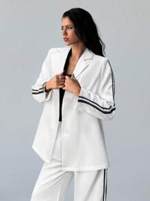 Aloruh Striped Lapel Single Breasted Suit Jacket, Suitable For Casual Wear In Spring And Autumn