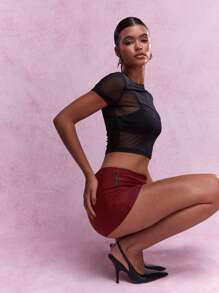 MISSGUIDED Jersey Fitted Everyday Casual Mini Skort With Built In Shorts Christmas - Red - View 4