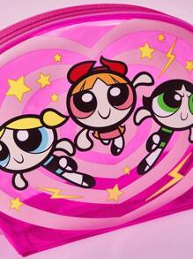 THE POWERPUFF GIRLS X SHEIN 1 件可爱卡通花朵、泡泡、毛茛图案 PVC 透明大容量化妆包、多功能收纳包、小物品收纳包、旅行收纳包、数码收纳包，适合日常携带小物品、旅行、工作、化妆或学习，适合女性和学生 - 玫紅色 - 查看 4