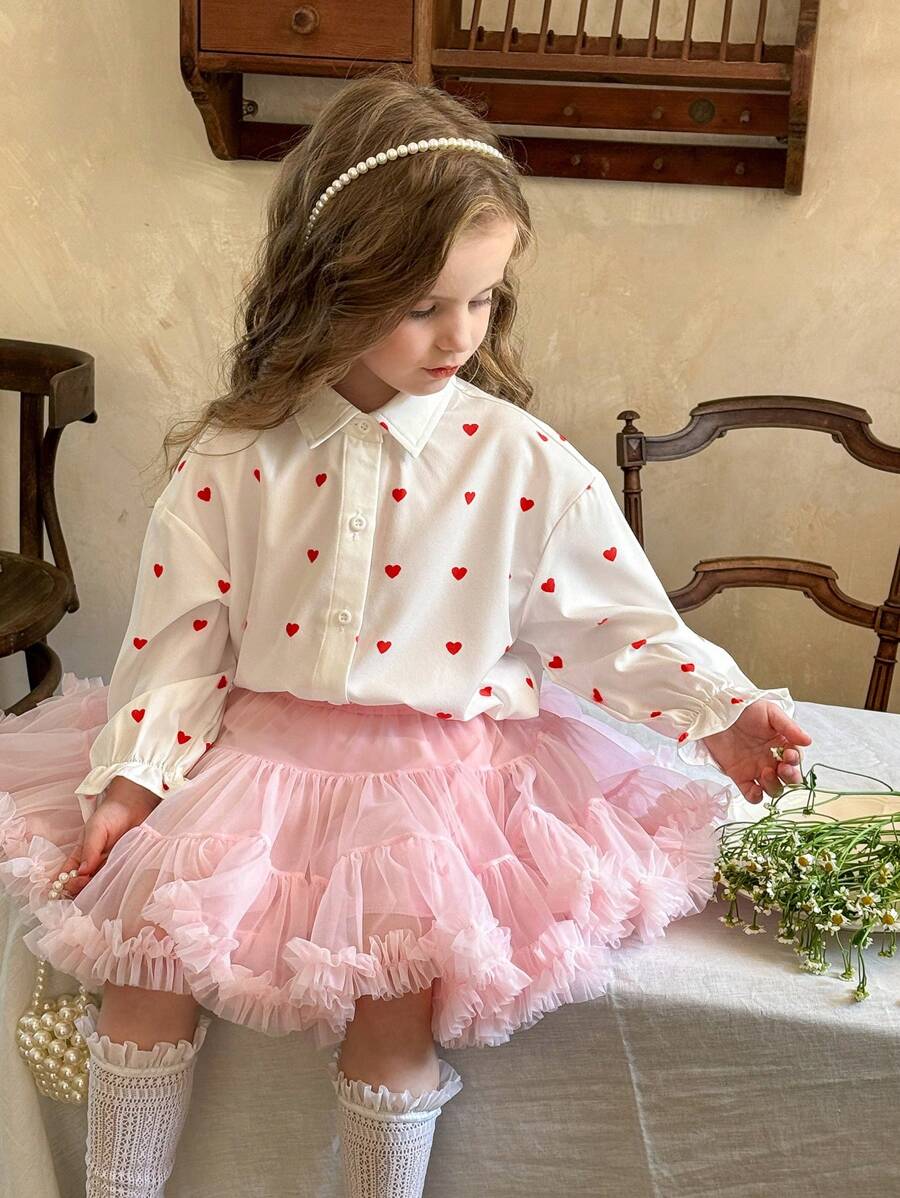 SHEIN LMoss Kids LMoss Young Girls Blouses - Red - View 1