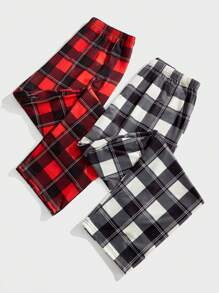 2pcs/Set Men's Plaid Casual Lounge Pants, Fall Winter Clothes