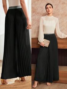 MOTF Classy PANTALONES PLISADOS CON RIBETE DE CONTRASTE - Negro - Ver 8