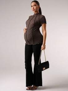 MaterniChic Pregnant Women Sheer Mesh Yoke Slim Fit T-Shirt Baby Shower Summer Outfits
