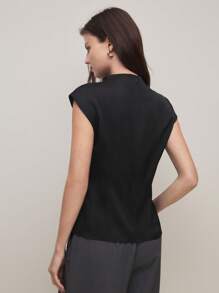 BizChic 女士优雅无袖中式领衬衫，适合春夏季通勤 - 黑色 - 查看 4