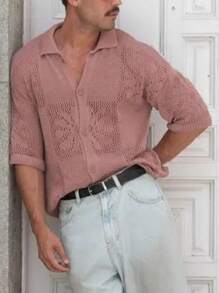 Manfinity Homme 男式前扣短袖休闲针织上衣