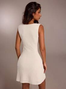 SHEIN Forever 21 Summer New Sleeveless V-Neck Fitted Waist A-Line Mini Dress, Commuting & Leisure - Beige - View 2