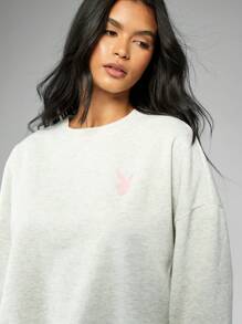 Missguided x Playboy Logo Bunny Print Oversized Sweatshirt - Light Grey - View 6