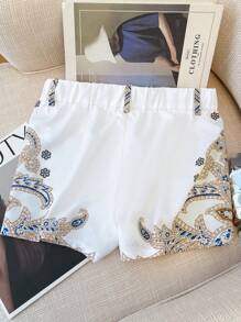 Franclia Women's Plant Printed Loose Casual Shorts For Vacation