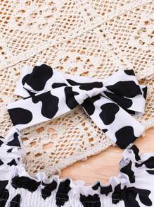 2pcs/Set Baby Girl Fashion Leopard Print Ruffled Hem Dress And Headband Set For Summer - Black and White - View 5