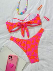 SHEIN Swim Beach Holiday Black Shiny Strapless Swimwear, Two-Piece Bikini Set For Beachside, Swimming, Party, For Summer Vacation - Multicolor - View 2