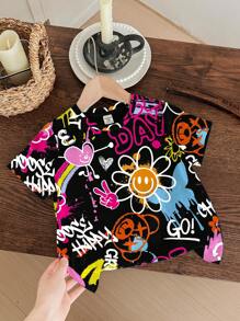 Young Girl Casual Minimalist Round Neck Short Sleeve T-Shirt, Suitable For Summer - White - View 1