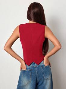K-Vae Chaleco de mujer de punto ajustado de unicolor con cuello en V para otoño/invierno - Rojo - Ver 2
