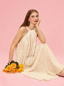 SHE(IN) BRASIL 碎花印花挂脖连衣裙 - 米色 - 查看 6