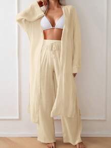 Swim Chiccia Women's Solid Color Kimono/Robe For Beach/Vacation For Summer - Khaki - View 1