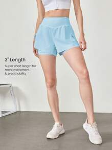 GLOWMODE 3" VitalSwift Speedwork Quick-Dry High-Rise Waist Pleated Skirt Style Running Shorts With Side Zip Pockets Built-In Shorts Medium Impact Running Jogging Training Gym Workout - Baby Blue - View 2