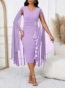SHEIN Lady Vestido de noche formal elegante con capa estructurada y transparente de color azul para mujeres, vestido azul para otoño y todas las estaciones, vestido azul real y azul sexy para mujeres