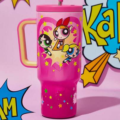 THE POWERPUFF GIRLS X SHEIN Ly sứ in hình hoa Blossom, Bubbles, Buttercup, họa tiết chuyển màu gradient, dung tích 40 oz, quà tặng phong cách Y2K, Ngày Valentine.