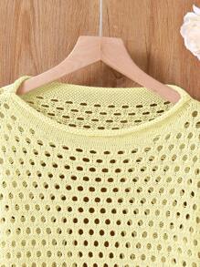 Teen Girls Plain Round Neck Long Sleeve Hollow Out Loose Casual Sweater