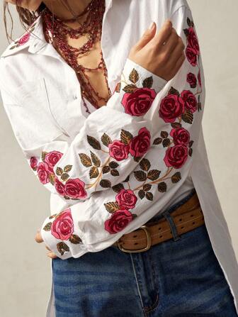 Bohemela 女式编织宽松不对称下摆长袖长衬衫