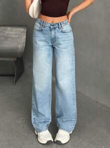 EURMUSE Jeans rectos y holgados con bolsillos, de uso casual y versátil para mujeres - Lavado ligero - Ver 5
