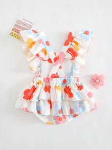 Cozy Pixies Pelele de manga corta con cuello cuadrado y estampado floral para recién nacida